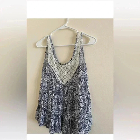 Poof W Blue Floral Lace Ruffle Tank Top - Picture 1 of 12